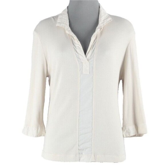 Sugar Sz 3 Beige Small Rib V Neck Collar 100% Cotton Top - Picture 1 of 5
